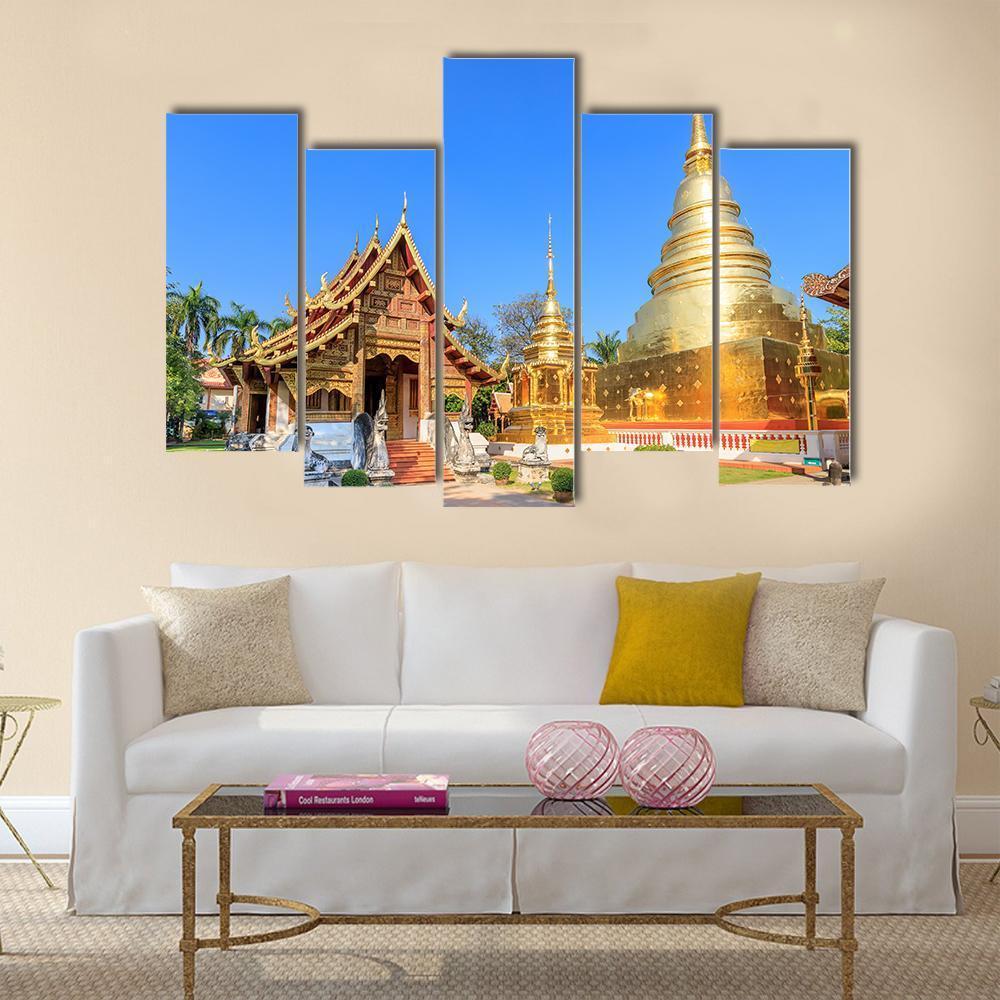 Wat Phra Singh Woramahawihan In Chiang Mai Canvas Wall Art-5 Pop-Gallery Wrap-47" x 32"-Tiaracle