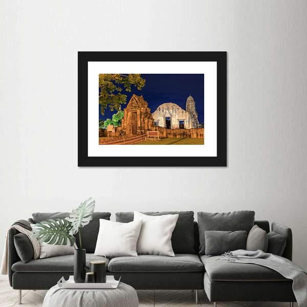 Wat Ratburana Temple At Night In Thailand Canvas Wall Art-3 Horizontal-Gallery Wrap-25" x 16"-Tiaracle