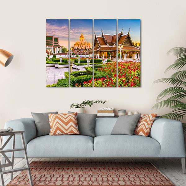Wat Ratchanatdaram Temple In Bangkok Canvas Wall Art-4 Horizontal-Gallery Wrap-34" x 24"-Tiaracle