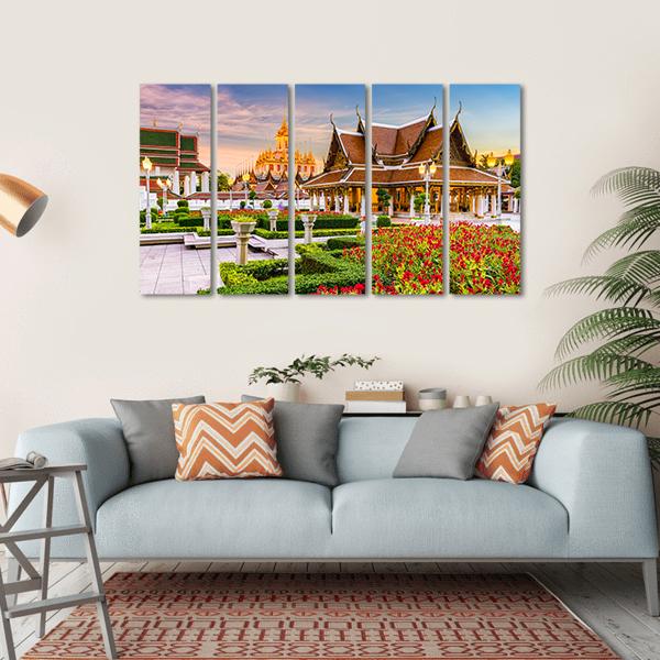 Wat Ratchanatdaram Temple In Bangkok Canvas Wall Art-5 Horizontal-Gallery Wrap-22" x 12"-Tiaracle