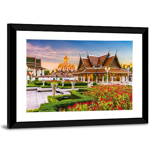 Wat Ratchanatdaram Temple In Bangkok Canvas Wall Art-3 Horizontal-Gallery Wrap-25" x 16"-Tiaracle