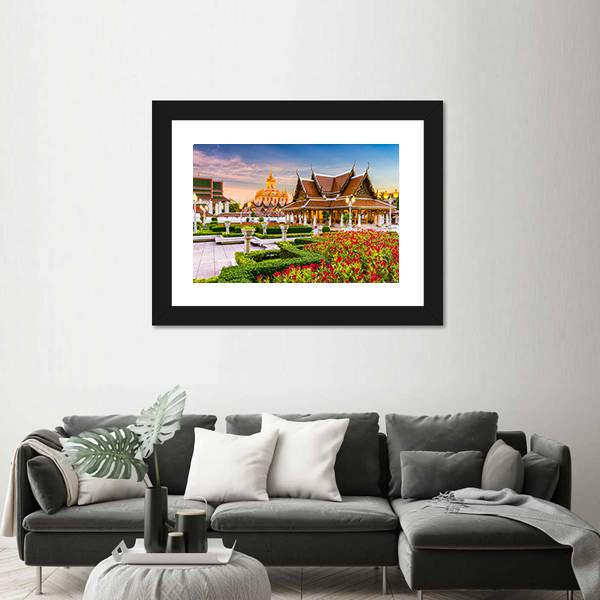 Wat Ratchanatdaram Temple In Bangkok Canvas Wall Art-3 Horizontal-Gallery Wrap-25" x 16"-Tiaracle