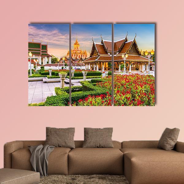 Wat Ratchanatdaram Temple In Bangkok Canvas Wall Art-3 Horizontal-Gallery Wrap-37" x 24"-Tiaracle