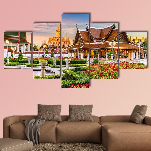 Wat Ratchanatdaram Temple In Bangkok Canvas Wall Art-5 Star-Gallery Wrap-62" x 32"-Tiaracle
