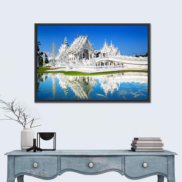 Wat Rong Khun Temple in Chiang Rai In Thailand Canvas Wall Art-1 Piece-Floating Frame-24" x 16"-Tiaracle