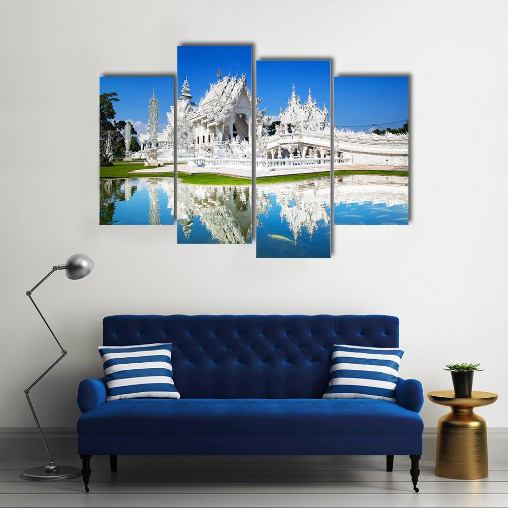Wat Rong Khun Temple in Chiang Rai In Thailand Canvas Wall Art-4 Pop-Gallery Wrap-50" x 32"-Tiaracle