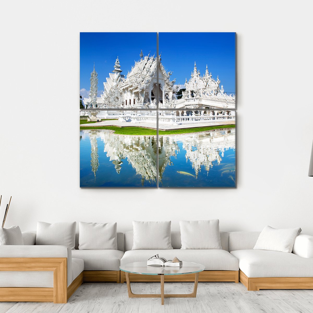 Wat Rong Khun Temple in Chiang Rai In Thailand Canvas Wall Art-4 Square-Gallery Wrap-17" x 17"-Tiaracle