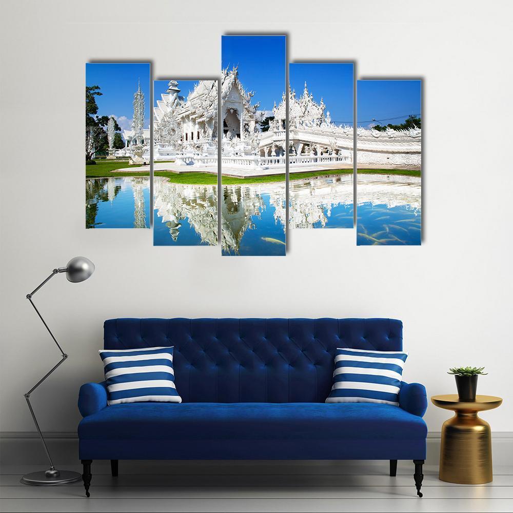 Wat Rong Khun Temple in Chiang Rai In Thailand Canvas Wall Art-5 Pop-Gallery Wrap-47" x 32"-Tiaracle