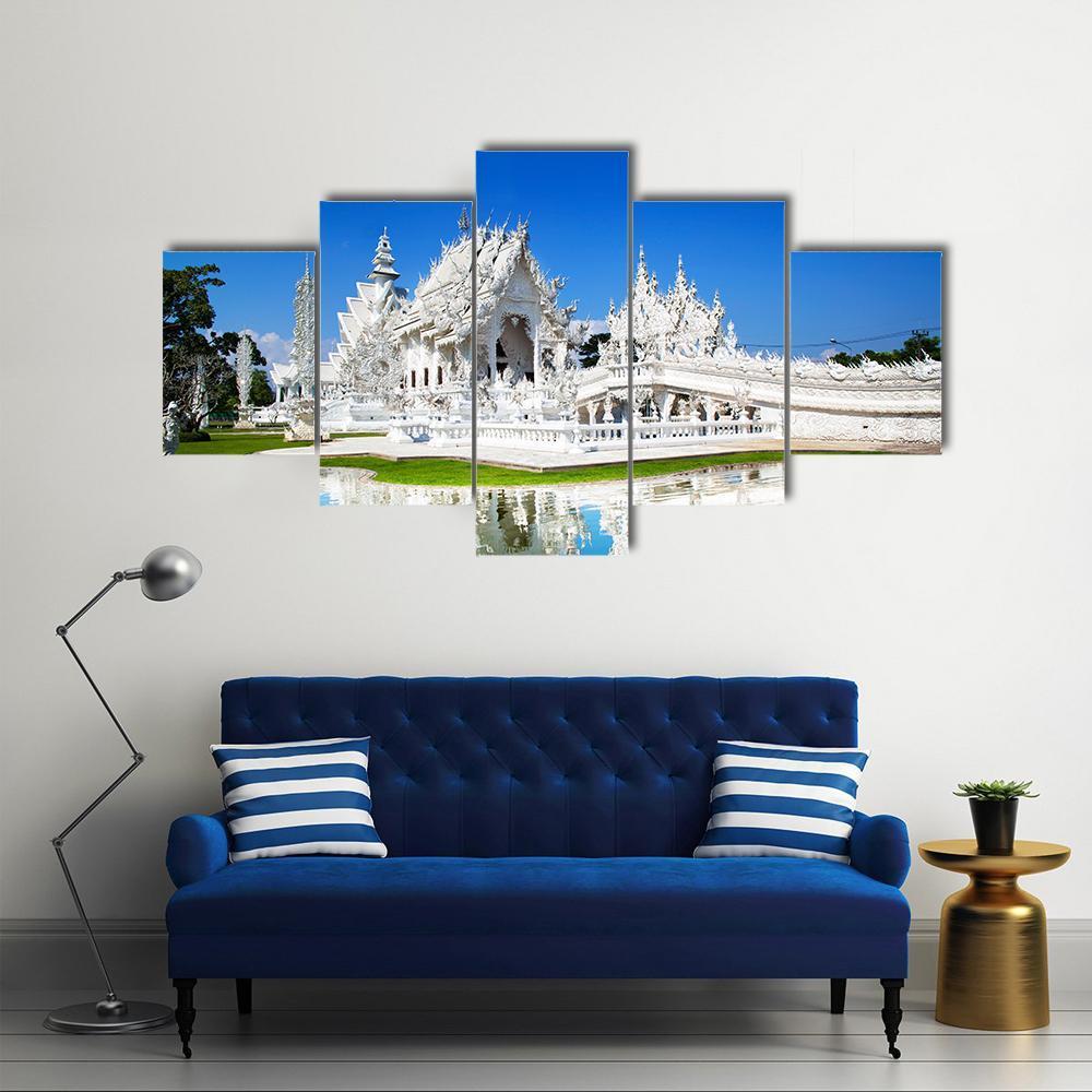 Wat Rong Khun Temple in Chiang Rai In Thailand Canvas Wall Art-4 Pop-Gallery Wrap-50" x 32"-Tiaracle