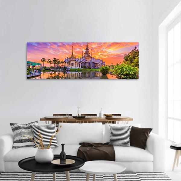 Wat Thai Temple In Thailand Panoramic Canvas Wall Art-1 Piece-36" x 12"-Tiaracle