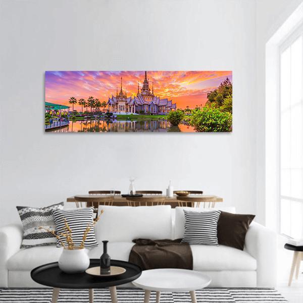 Wat Thai Temple In Thailand Panoramic Canvas Wall Art-3 Piece-25" x 08"-Tiaracle