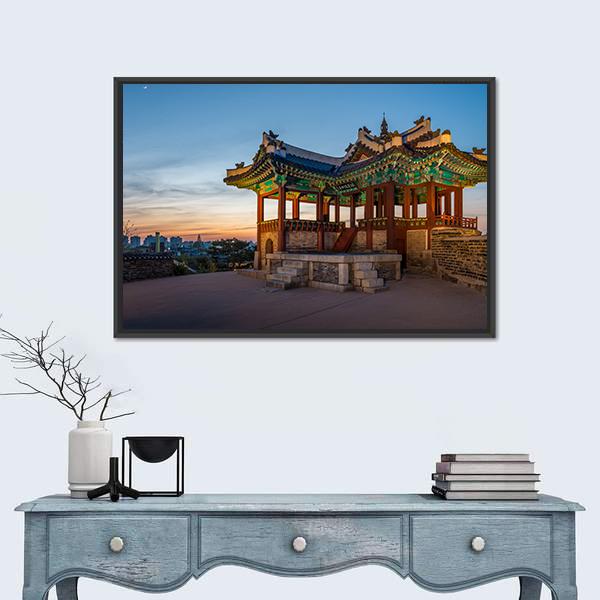 Watchtower At Hwaseong Fortress In South Korea Canvas Wall Art-1 Piece-Floating Frame-24" x 16"-Tiaracle
