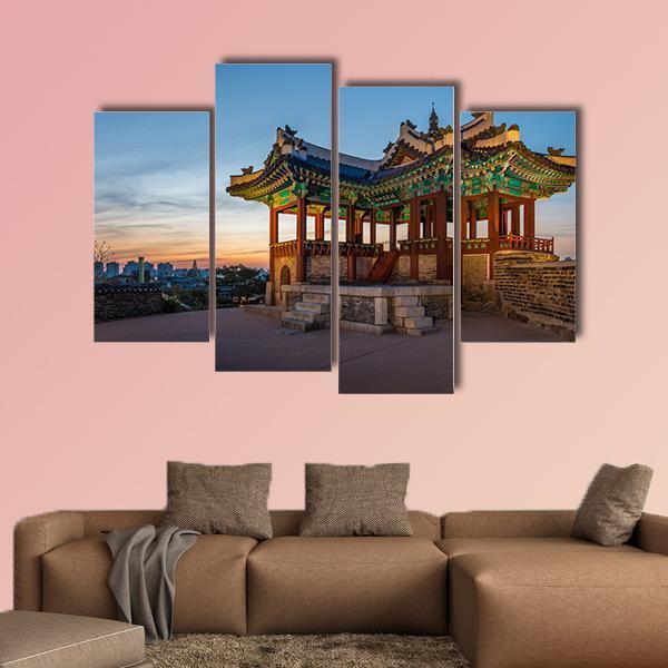 Watchtower At Hwaseong Fortress In South Korea Canvas Wall Art-4 Pop-Gallery Wrap-50" x 32"-Tiaracle