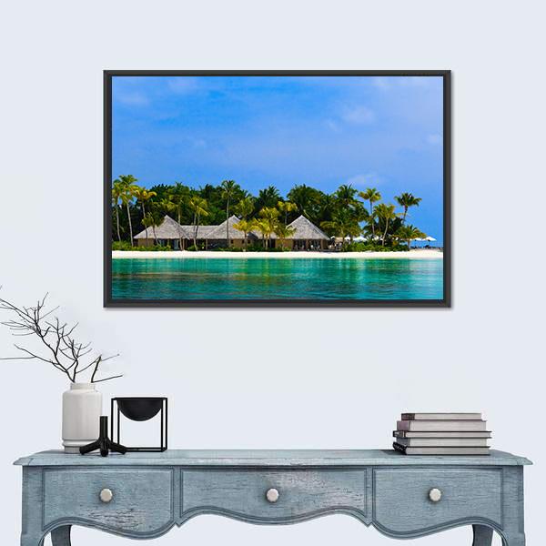 Water Bungalows On A Tropical Island Canvas Wall Art-1 Piece-Floating Frame-24" x 16"-Tiaracle