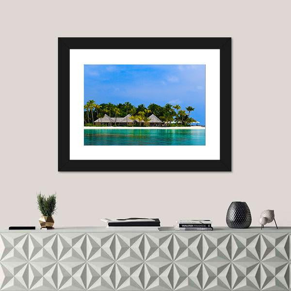 Water Bungalows On A Tropical Island Canvas Wall Art-1 Piece-Framed Print-20" x 16"-Tiaracle