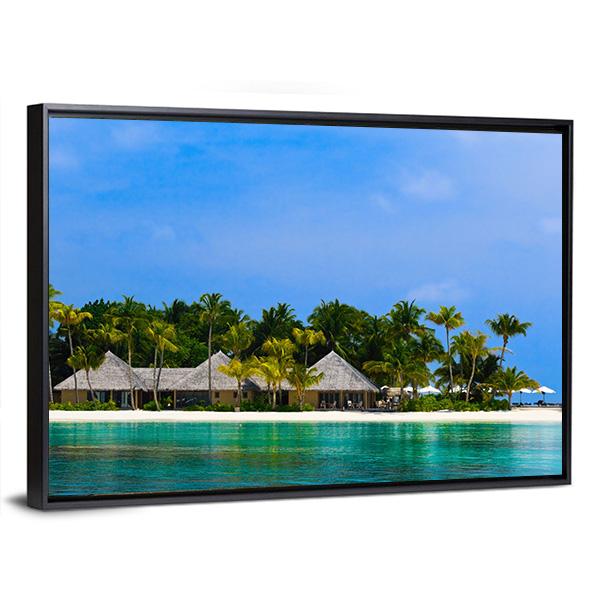Water Bungalows On A Tropical Island Canvas Wall Art-3 Horizontal-Gallery Wrap-25" x 16"-Tiaracle