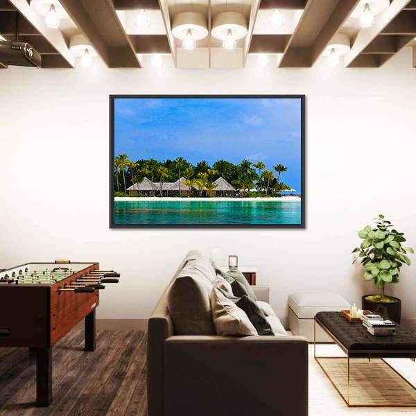 Water Bungalows On A Tropical Island Canvas Wall Art-3 Horizontal-Gallery Wrap-25" x 16"-Tiaracle