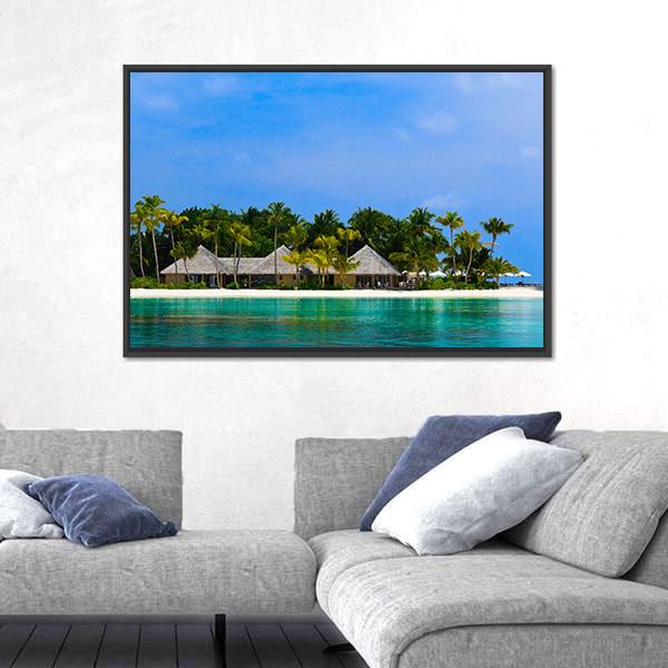 Water Bungalows On A Tropical Island Canvas Wall Art-3 Horizontal-Gallery Wrap-25" x 16"-Tiaracle