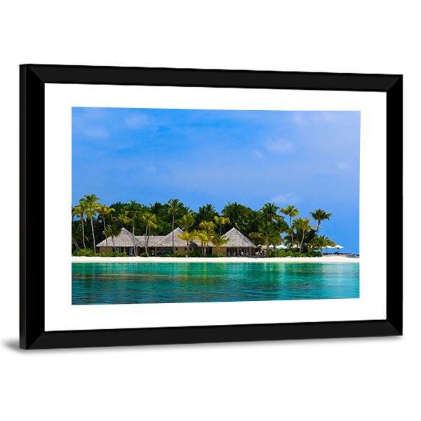 Water Bungalows On A Tropical Island Canvas Wall Art-3 Horizontal-Gallery Wrap-25" x 16"-Tiaracle