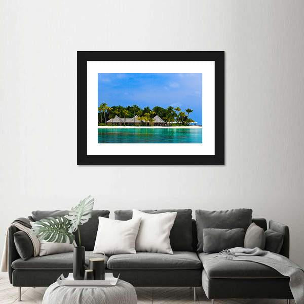 Water Bungalows On A Tropical Island Canvas Wall Art-3 Horizontal-Gallery Wrap-25" x 16"-Tiaracle