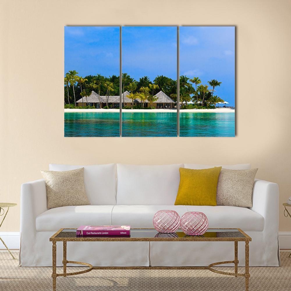 Water Bungalows On A Tropical Island Canvas Wall Art-3 Horizontal-Gallery Wrap-37" x 24"-Tiaracle