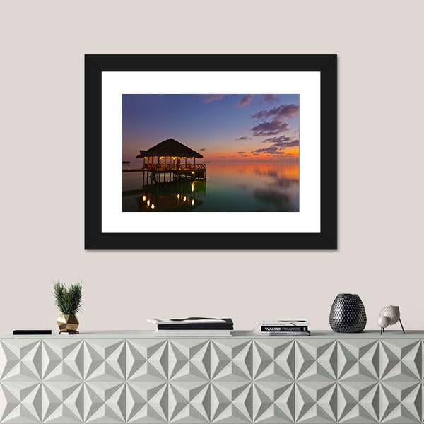 Water Cafe At Sunset Canvas Wall Art-1 Piece-Framed Print-20" x 16"-Tiaracle