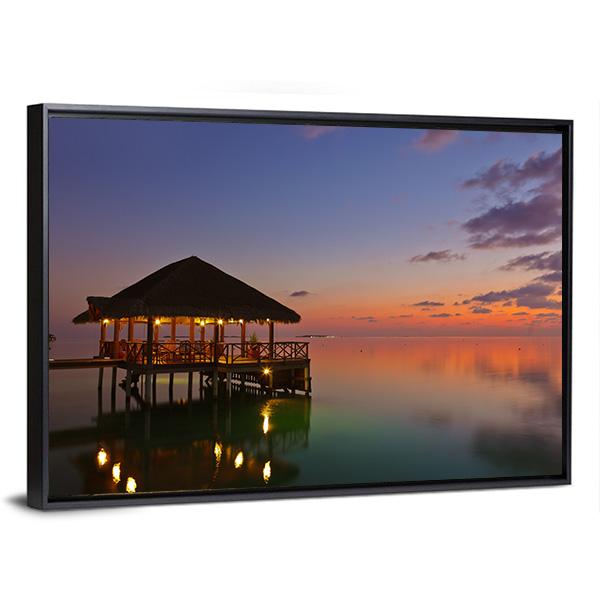 Water Cafe At Sunset Canvas Wall Art-3 Horizontal-Gallery Wrap-25" x 16"-Tiaracle
