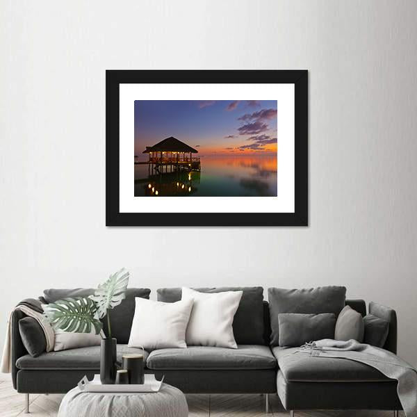 Water Cafe At Sunset Canvas Wall Art-3 Horizontal-Gallery Wrap-25" x 16"-Tiaracle