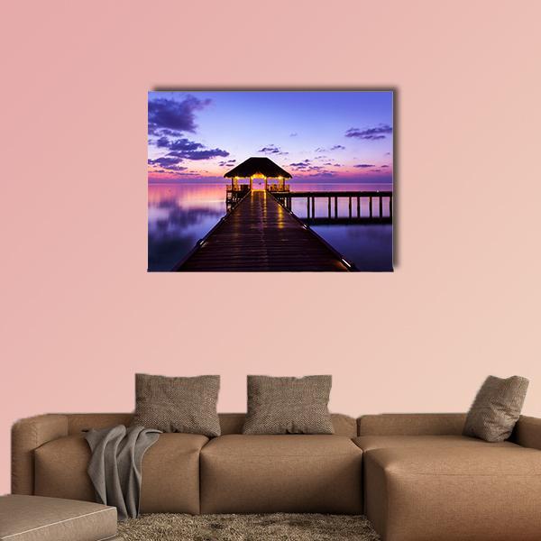Water Cafe At Sunset Maldives Canvas Wall Art-1 Piece-Gallery Wrap-36" x 24"-Tiaracle
