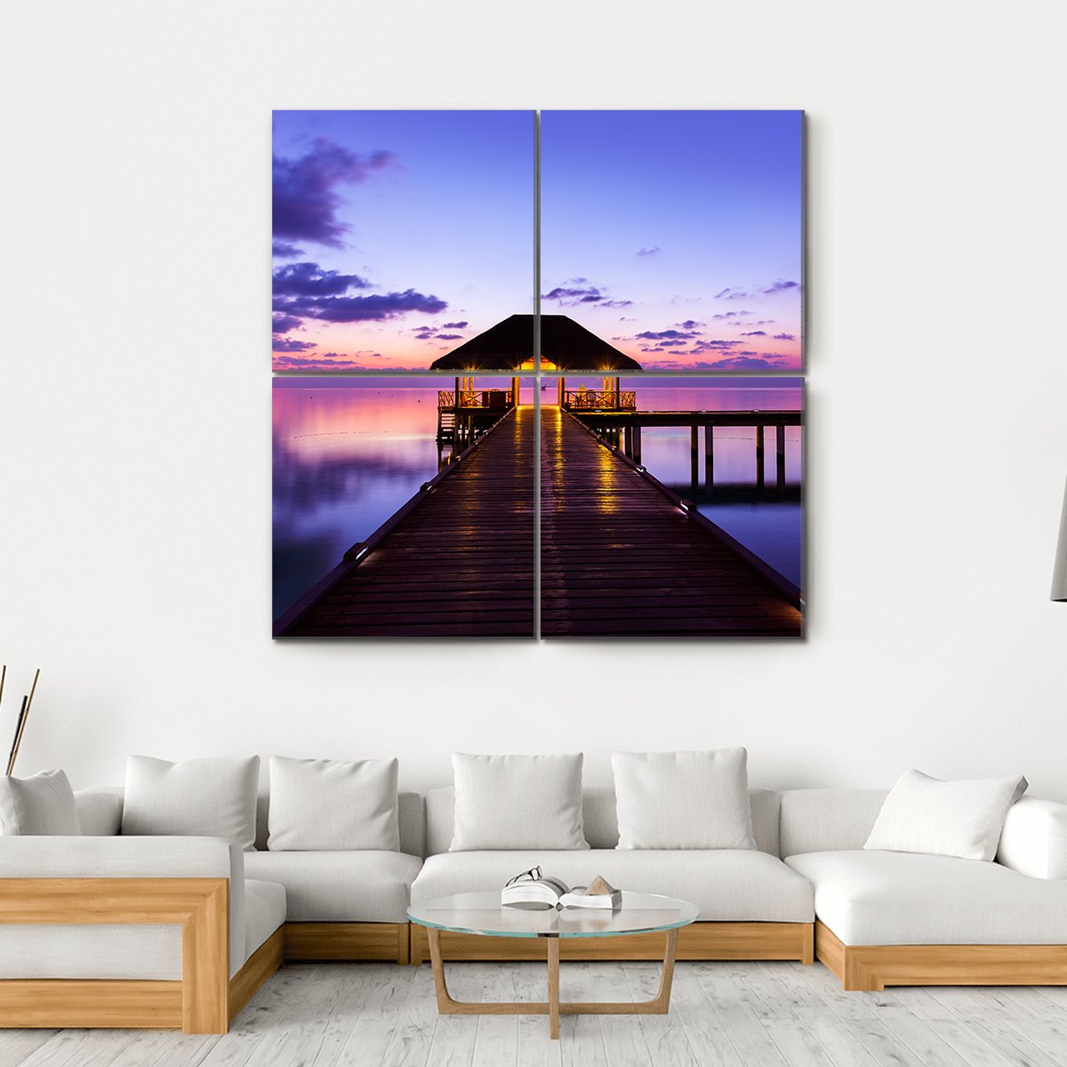 Water Cafe At Sunset Maldives Canvas Wall Art-4 Square-Gallery Wrap-17" x 17"-Tiaracle
