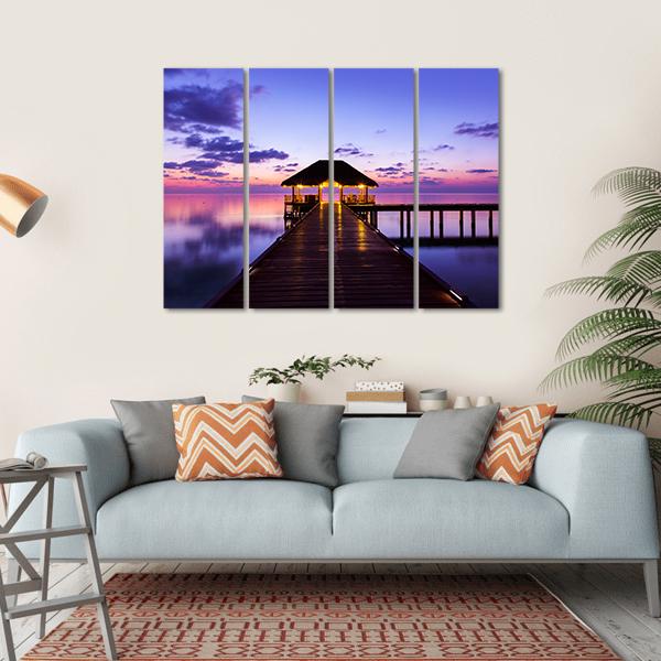 Water Cafe At Sunset Maldives Canvas Wall Art-5 Horizontal-Gallery Wrap-22" x 12"-Tiaracle