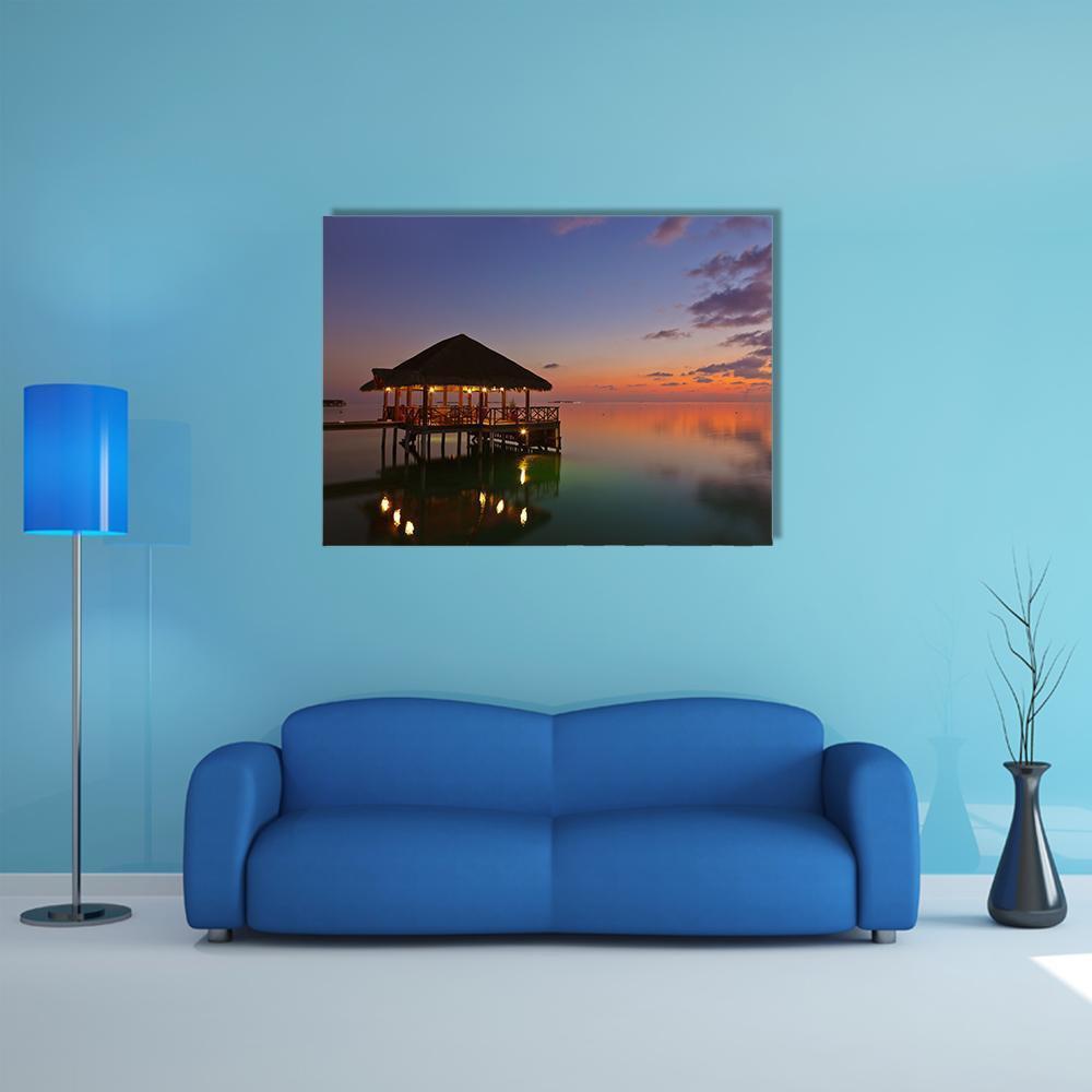 Water Cafe At Sunset Canvas Wall Art-1 Piece-Gallery Wrap-48" x 32"-Tiaracle