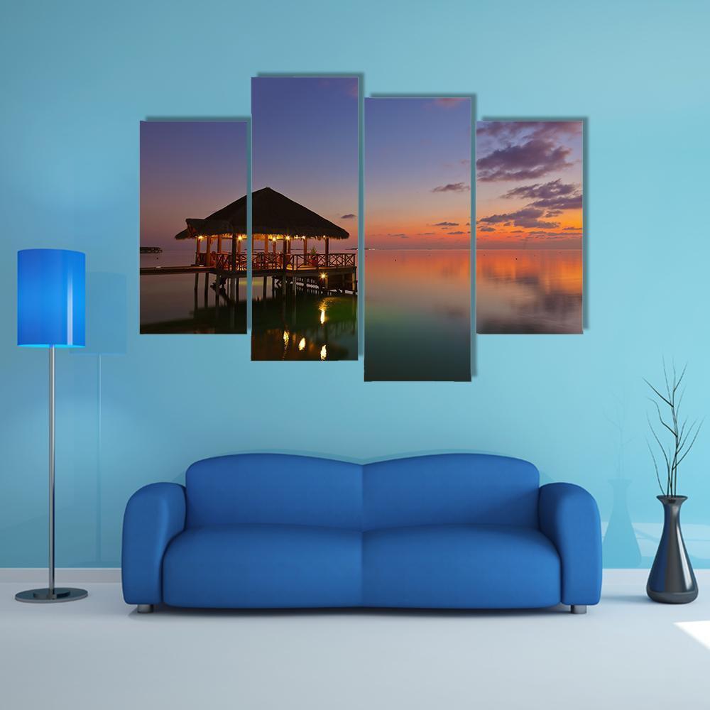 Water Cafe At Sunset Canvas Wall Art-4 Pop-Gallery Wrap-50" x 32"-Tiaracle