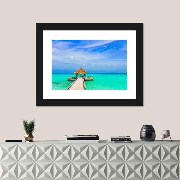 Water Cafe On Beach And Pathway Canvas Wall Art-1 Piece-Framed Print-20" x 16"-Tiaracle