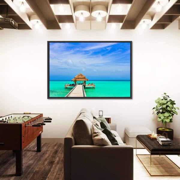 Water Cafe On Beach And Pathway Canvas Wall Art-5 Horizontal-Gallery Wrap-22" x 12"-Tiaracle
