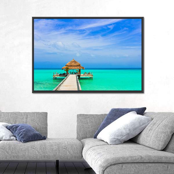 Water Cafe On Beach And Pathway Canvas Wall Art-3 Horizontal-Gallery Wrap-25" x 16"-Tiaracle