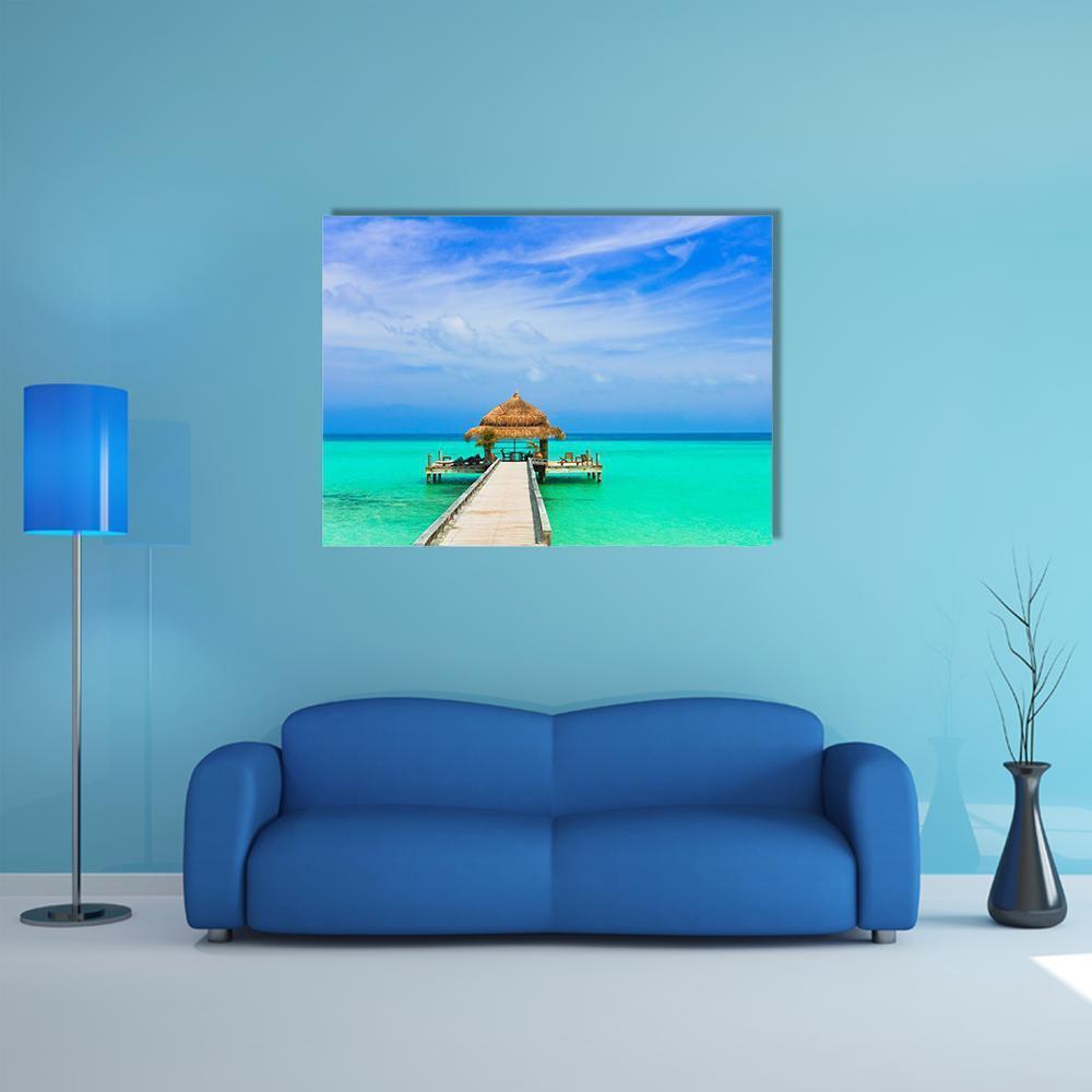 Water Cafe On Beach And Pathway Canvas Wall Art-1 Piece-Gallery Wrap-36" x 24"-Tiaracle
