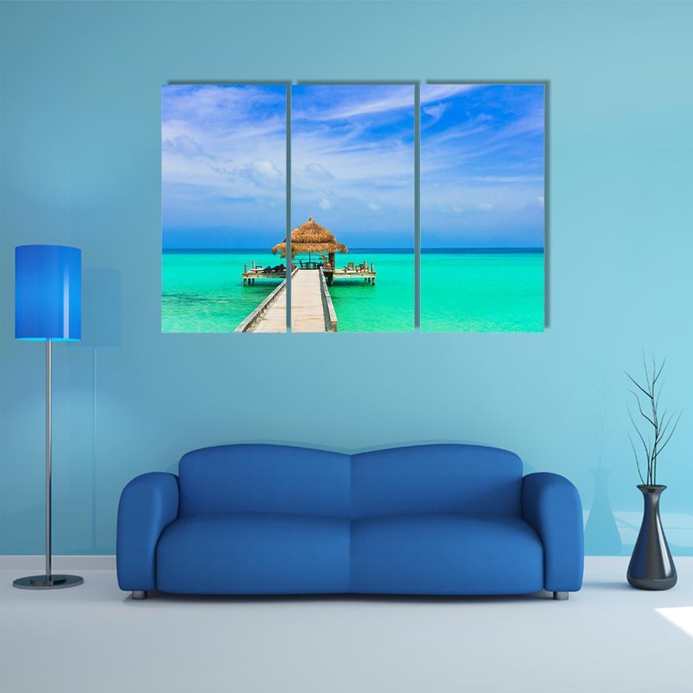 Water Cafe On Beach And Pathway Canvas Wall Art-3 Horizontal-Gallery Wrap-37" x 24"-Tiaracle