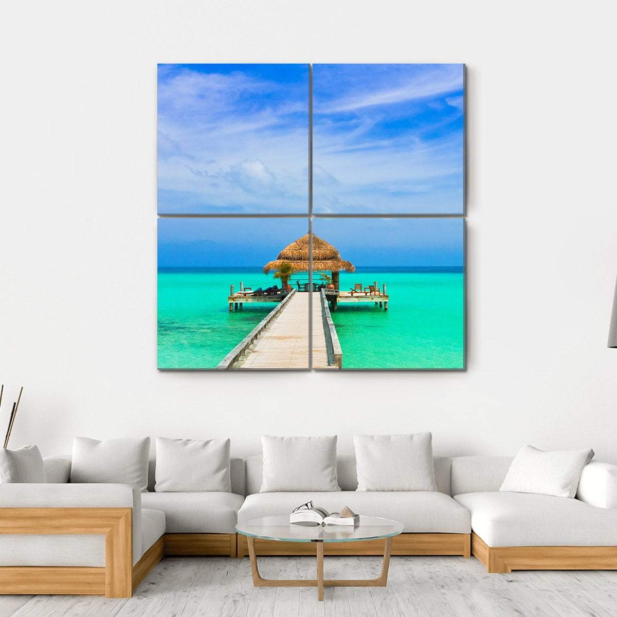 Water Cafe On Beach And Pathway Canvas Wall Art-4 Square-Gallery Wrap-17" x 17"-Tiaracle