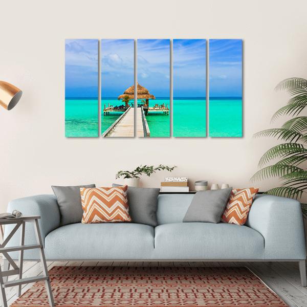 Water Cafe On Beach And Pathway Canvas Wall Art-5 Horizontal-Gallery Wrap-22" x 12"-Tiaracle