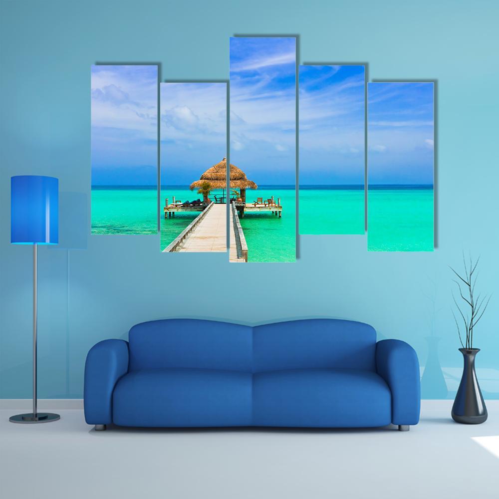 Water Cafe On Beach And Pathway Canvas Wall Art-5 Pop-Gallery Wrap-47" x 32"-Tiaracle