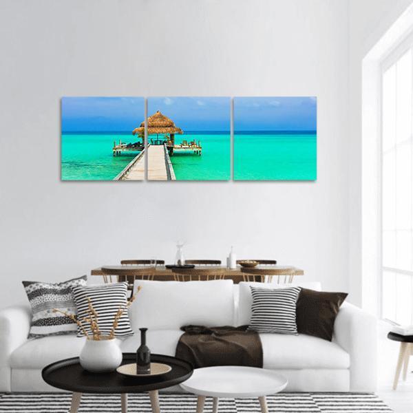 Water Cafe On The Beach Panoramic Canvas Wall Art-3 Piece-25" x 08"-Tiaracle