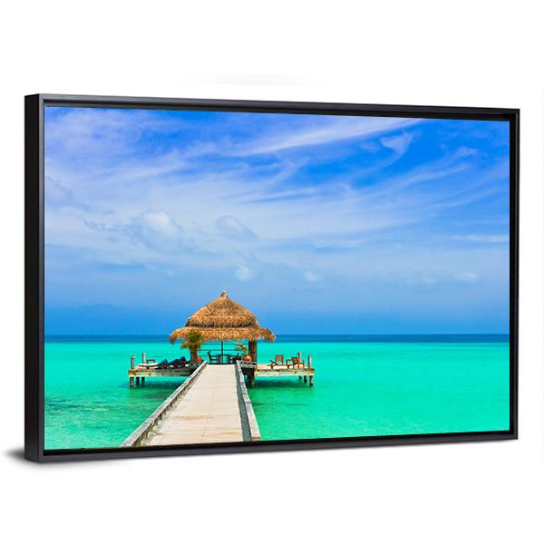 Water Cafe On The Beach Panoramic Canvas Wall Art-1 Piece-36" x 12"-Tiaracle