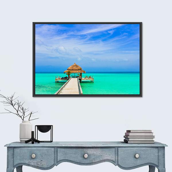 Water Cafe On The Beach Panoramic Canvas Wall Art-1 Piece-36" x 12"-Tiaracle