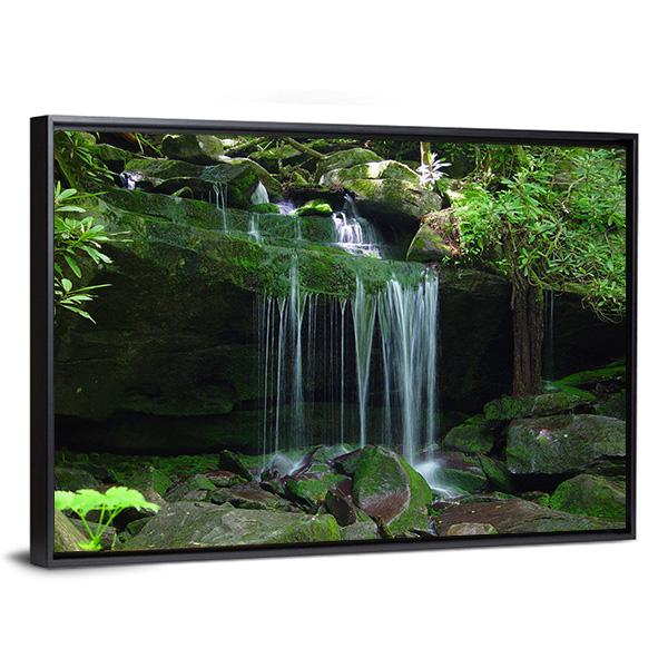 Water Fall Flows On A Rock Ledge Canvas Wall Art-3 Horizontal-Gallery Wrap-25" x 16"-Tiaracle