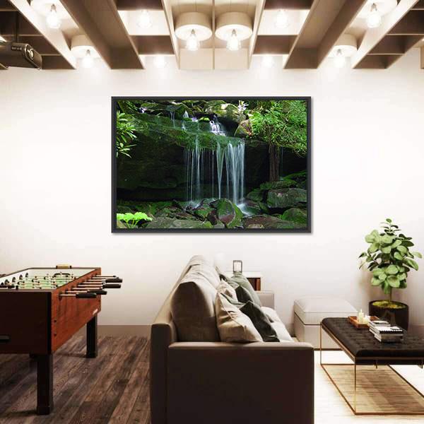 Water Fall Flows On A Rock Ledge Canvas Wall Art-3 Horizontal-Gallery Wrap-25" x 16"-Tiaracle