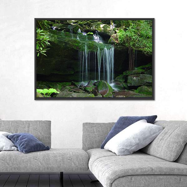 Water Fall Flows On A Rock Ledge Canvas Wall Art-3 Horizontal-Gallery Wrap-25" x 16"-Tiaracle