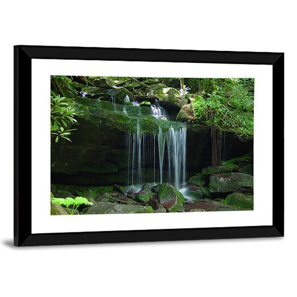 Water Fall Flows On A Rock Ledge Canvas Wall Art-3 Horizontal-Gallery Wrap-25" x 16"-Tiaracle