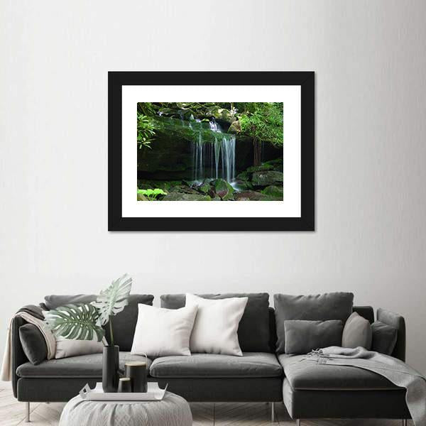 Water Fall Flows On A Rock Ledge Canvas Wall Art-3 Horizontal-Gallery Wrap-25" x 16"-Tiaracle