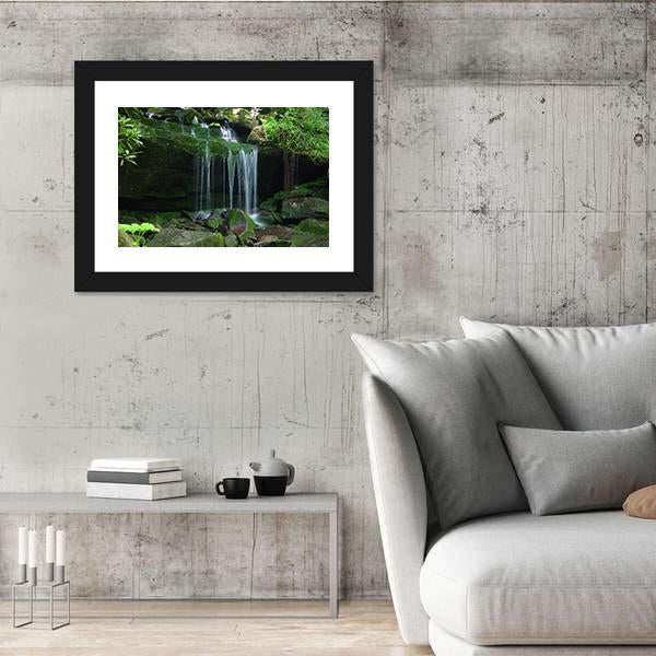 Water Fall Flows On A Rock Ledge Canvas Wall Art-3 Horizontal-Gallery Wrap-25" x 16"-Tiaracle